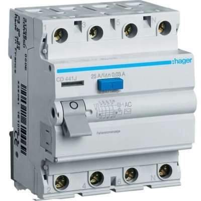 Srovės nuotekio relė Hager CD441J (AC, 40A, 4P, 30mA, 230V)