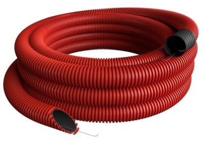 Raudonas gofruotas vamzdis D160/d135 su viela (be halogenų, 25m) Pipelife