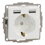 Kištukinis lizdas su įžeminimu + 2x USB-A įkrovimo lizdais Schneider Electric Sedna Design SDD111052 (baltas)