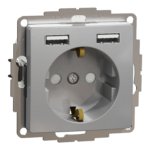 Kištukinis lizdas su įžeminimu + 2×USB-A Schneider Electric Sedna Design SDD113052 (aliuminis)