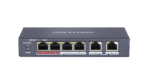 6 prievadų, 4 PoE prievadų komutatorius Hikvision DS-3E0106P-E/M