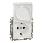 Kištukinis lizdas su įžeminimu ir dangteliu Schneider Electric Sedna Design SDD211024 (baltas, IP44)