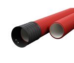 Raudonas gofruotas vamzdis D32 / d22 su virve Ecopipe (be halogenų, 50m)