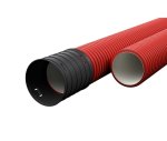 Raudonas gofruotas vamzdis D63 / d50.9 su virve Ecopipe (be halogenų, 50m)