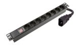 Maitinimo panelė 19'' spintai (8x220V Schuko, su jungikliu, IEC320 C14, plast. korpusas)