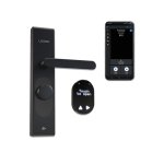 Išmanioji durų spyna Shelly LOQED-B (juoda, Wi-Fi, Bluetooth, PIN, atrakinimas lietimu)