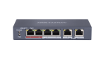 6 prievadų, 4 PoE prievadų komutatorius Hikvision DS-3E0106P-E/M
