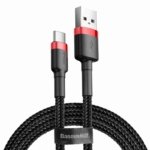 Kabelis USB A - USB C BASEUS CATKLF-B91 (1.0m, QC3.0, nailoninis, raudonas/juodas)