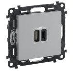 USB dvigubas C + A tipo kištukinis lizdas Valena Life Legrand 753306 (aluminio spalva)