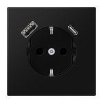 Kištukinis lizdas su USB+USB-C  JUNG LS1520-15CASWM (juodas, matinis, 16A/250V)