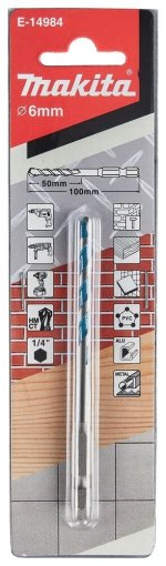 Universalus grąžtas 6x100mm šešiakampis griebtuvas Makita E-14984 (darbinis ilgis 50mm)
